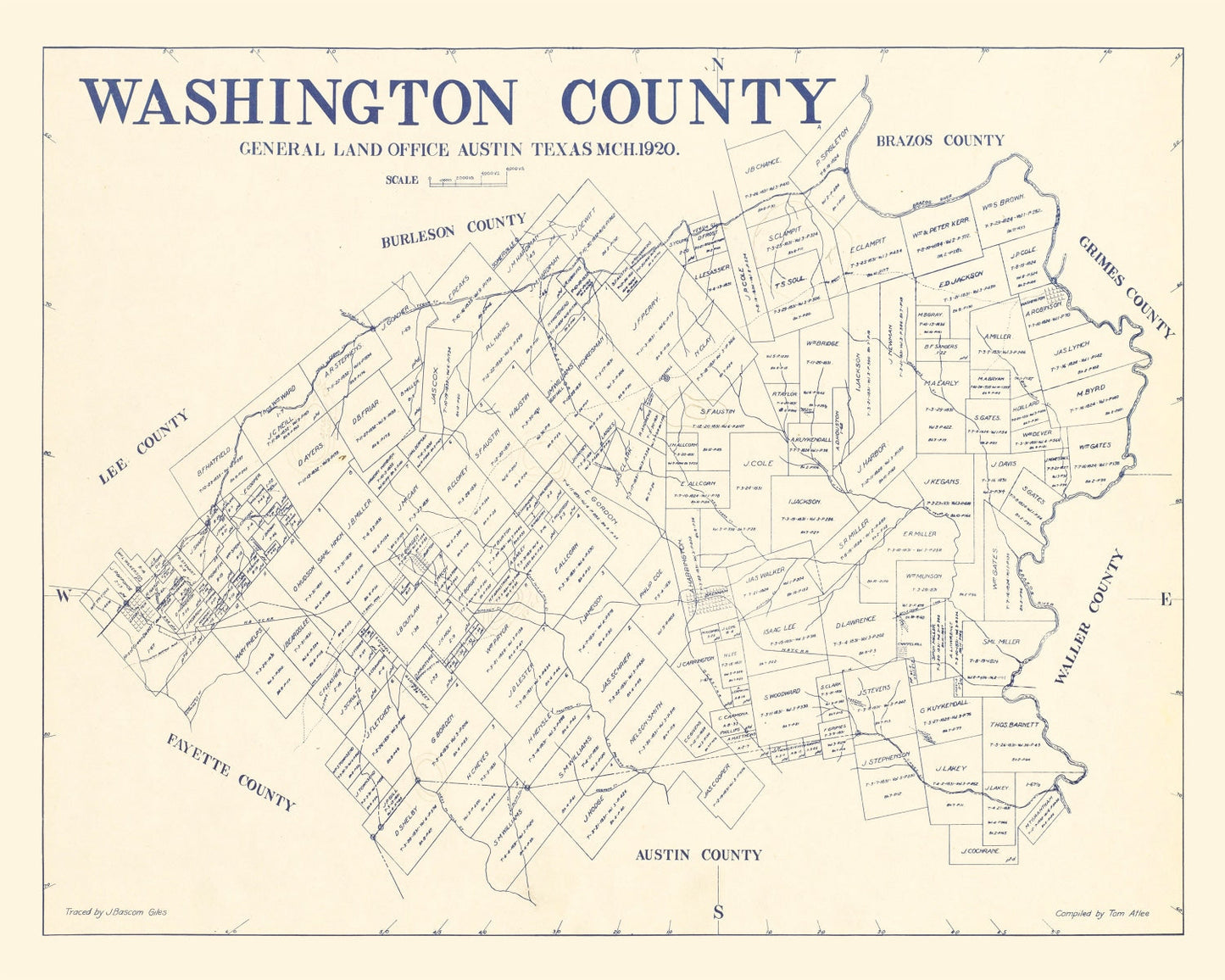 Vintage Map of Washington County, Texas 1920