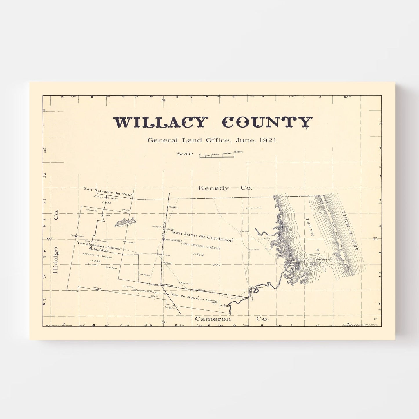 Vintage Map of Willacy County, Texas 1921