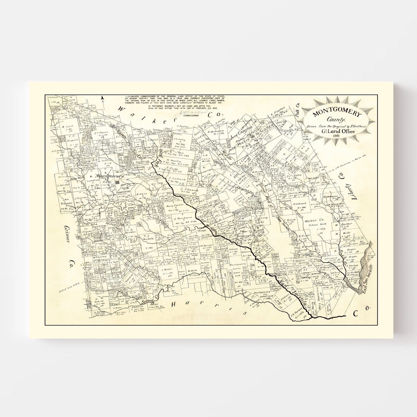 Vintage Map of Montgomery County, Texas 1933
