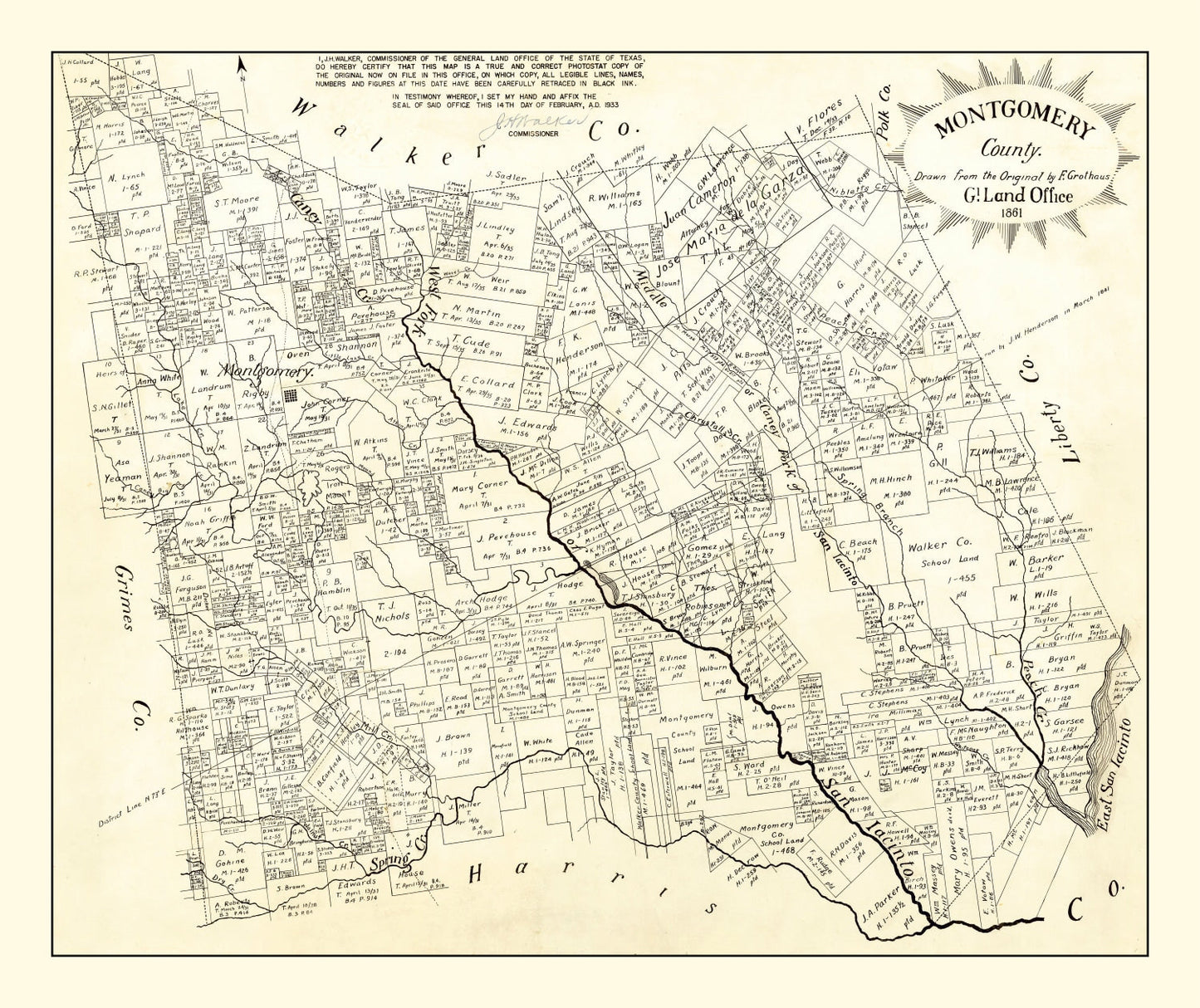 Vintage Map of Montgomery County, Texas 1933