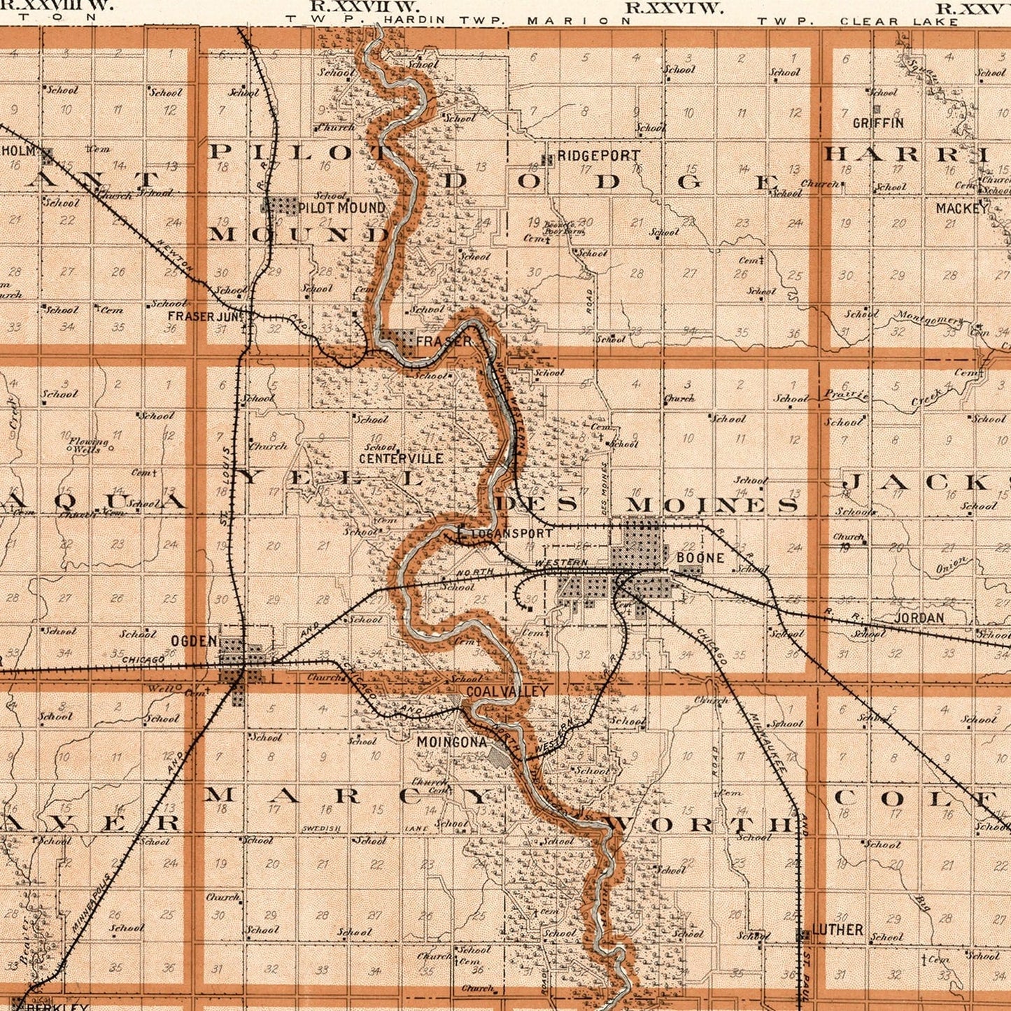 Vintage Map of Boone County, Oklahoma 1904
