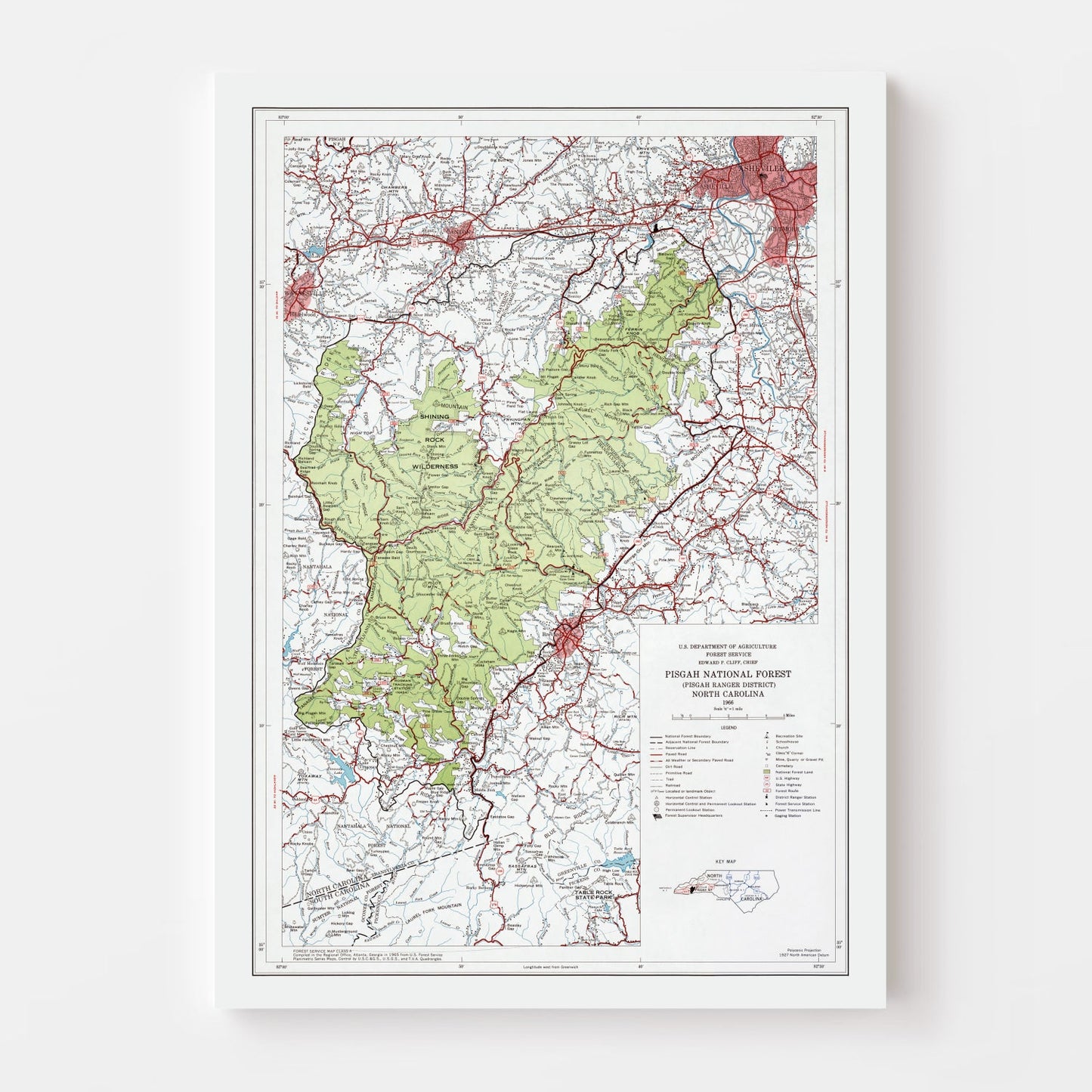 Vintage Pisgah National Forest Map 1966