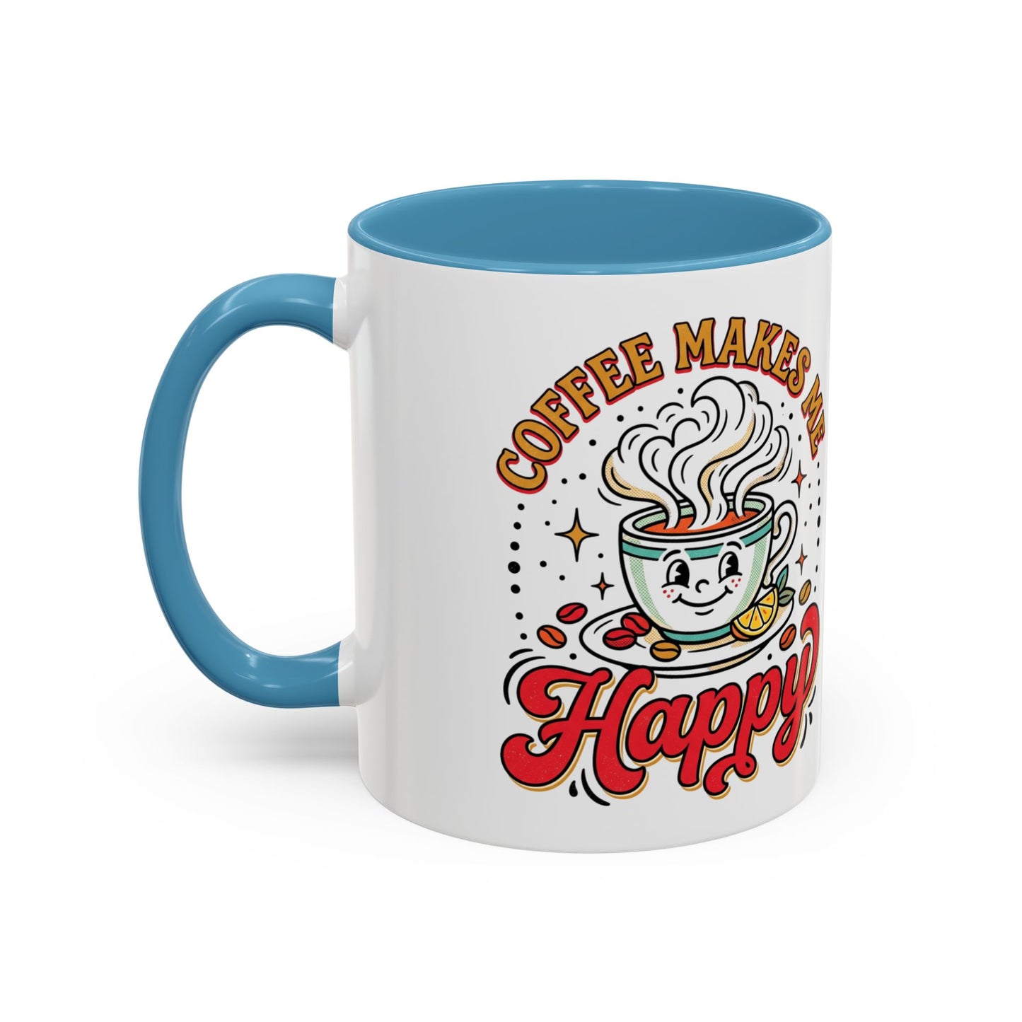 Coffee Mug — "Coffee Makes Me Happy" Cute Retro Accent Mug (11/15oz)