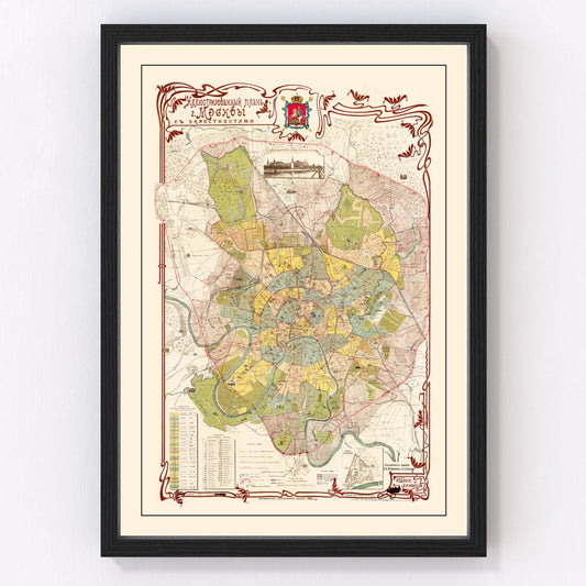 Vintage Map of Moscow, Russia 1910