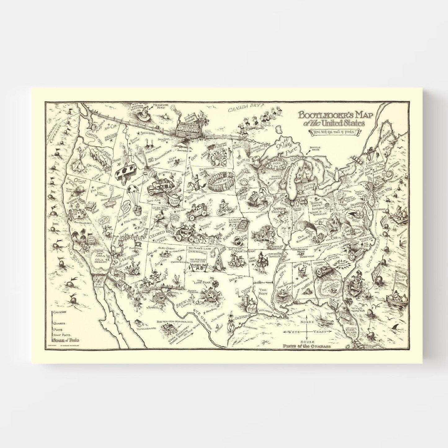Vintage Bootlegger's Map of the United States 1926