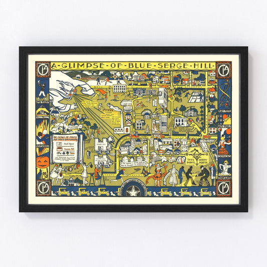 Vintage Blue Serge Hill Texas Womens University Map 1928