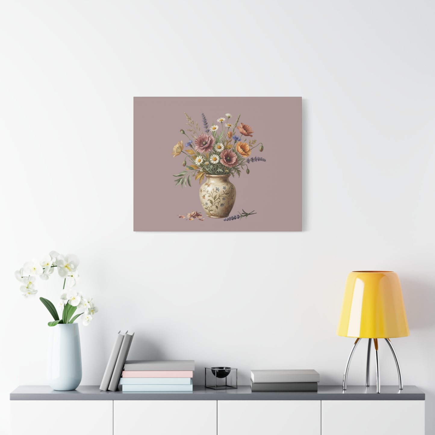 Botanical Vase Floral Canvas Print — Vintage Wildflower Wall Art
