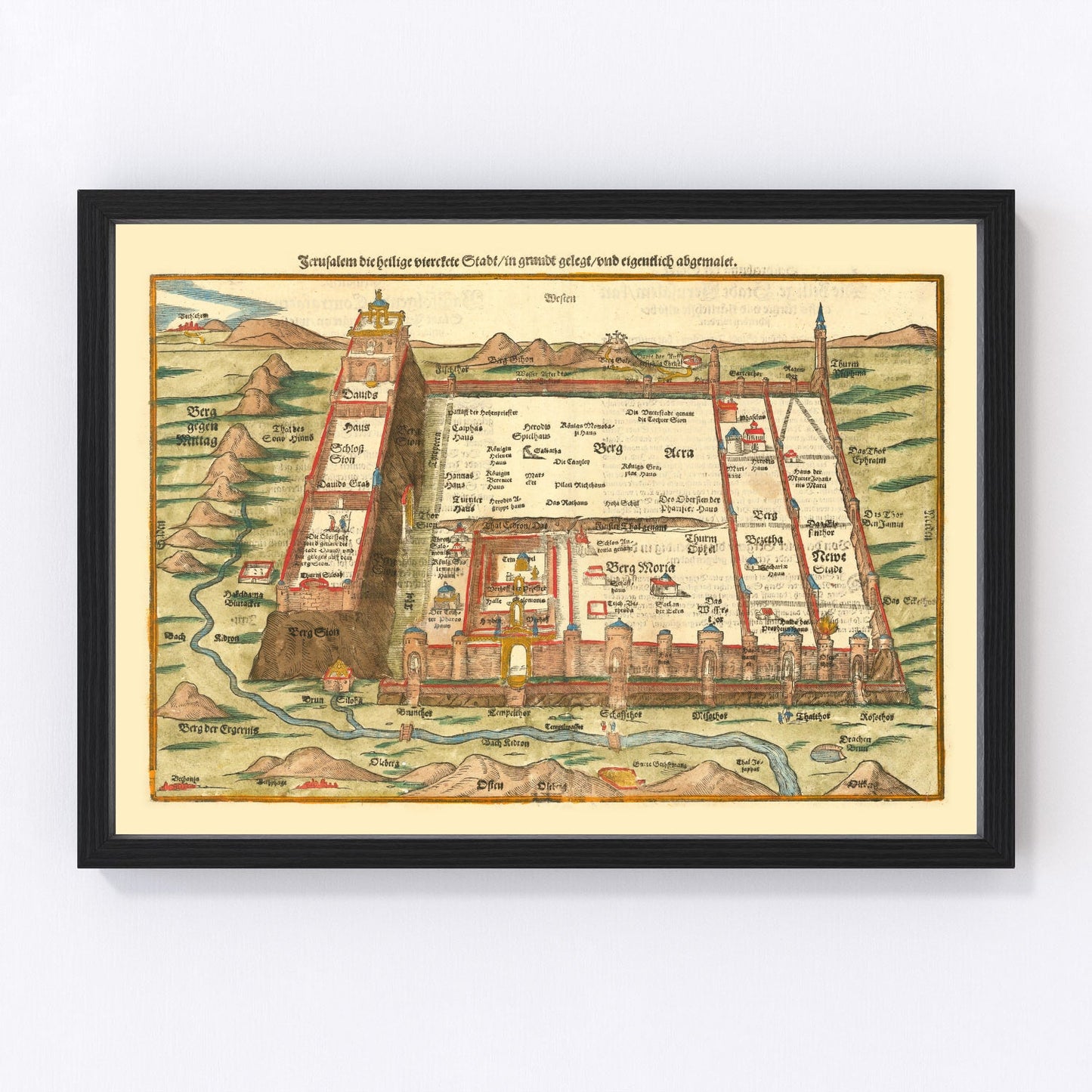 Vintage Map of Jerusalem, Israel 1581