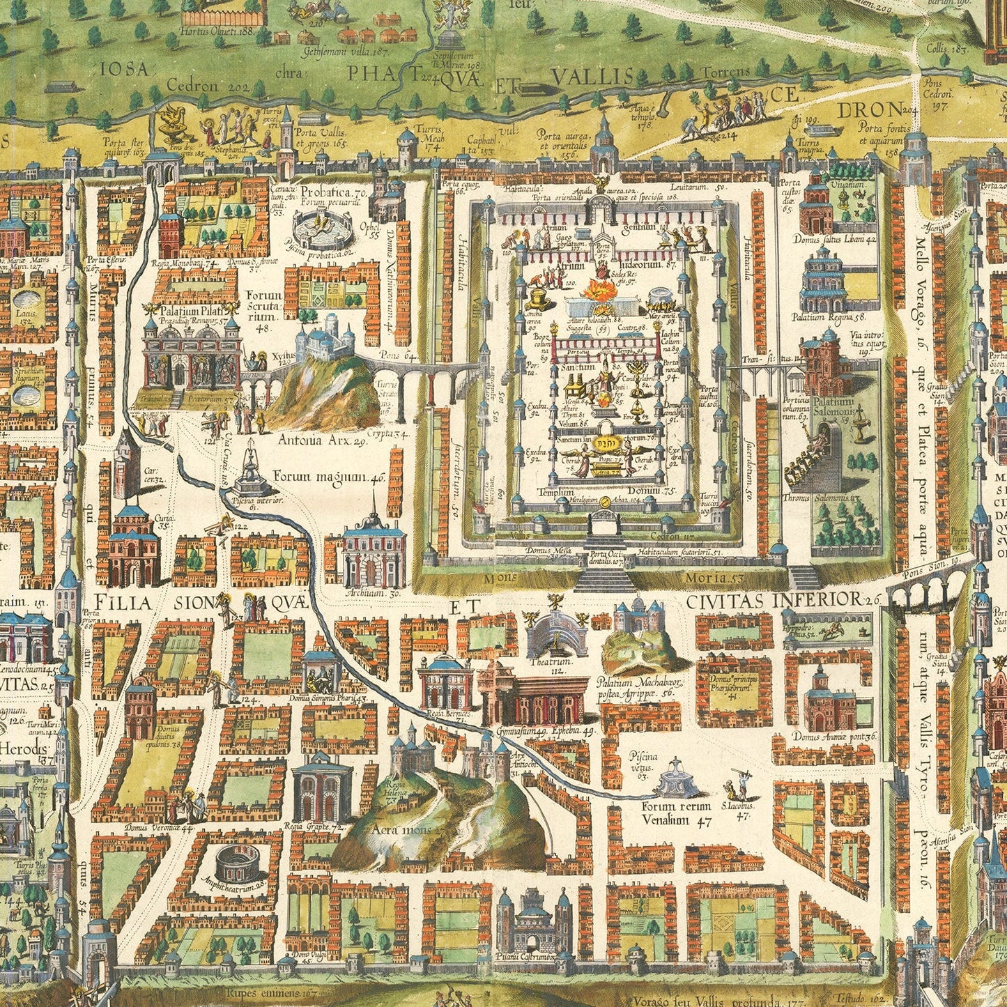 Vintage Map of Jerusalem, Israel 1584