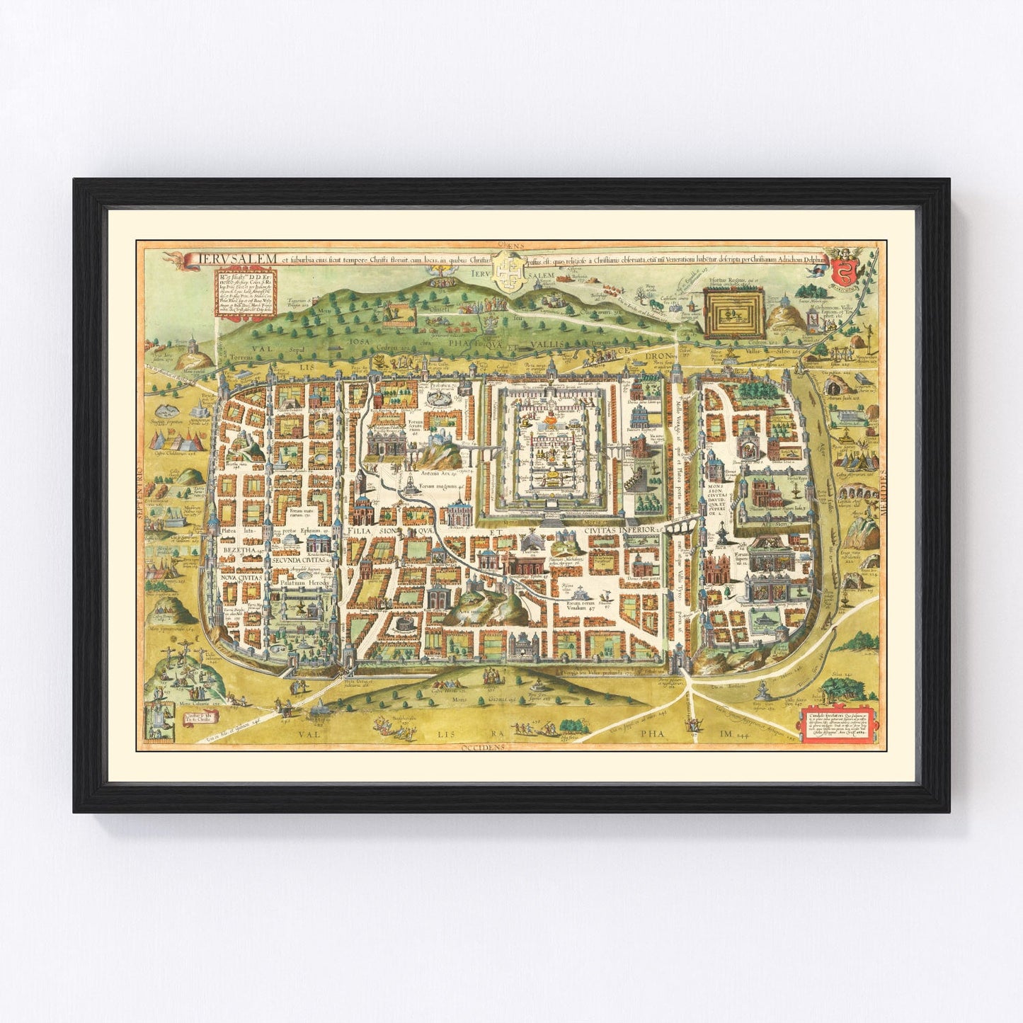Vintage Map of Jerusalem, Israel 1584