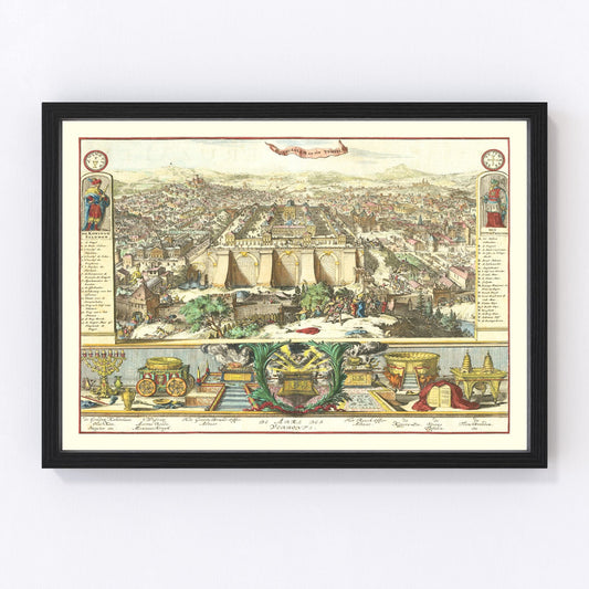 Vintage Map of Jerusalem, Israel 1687