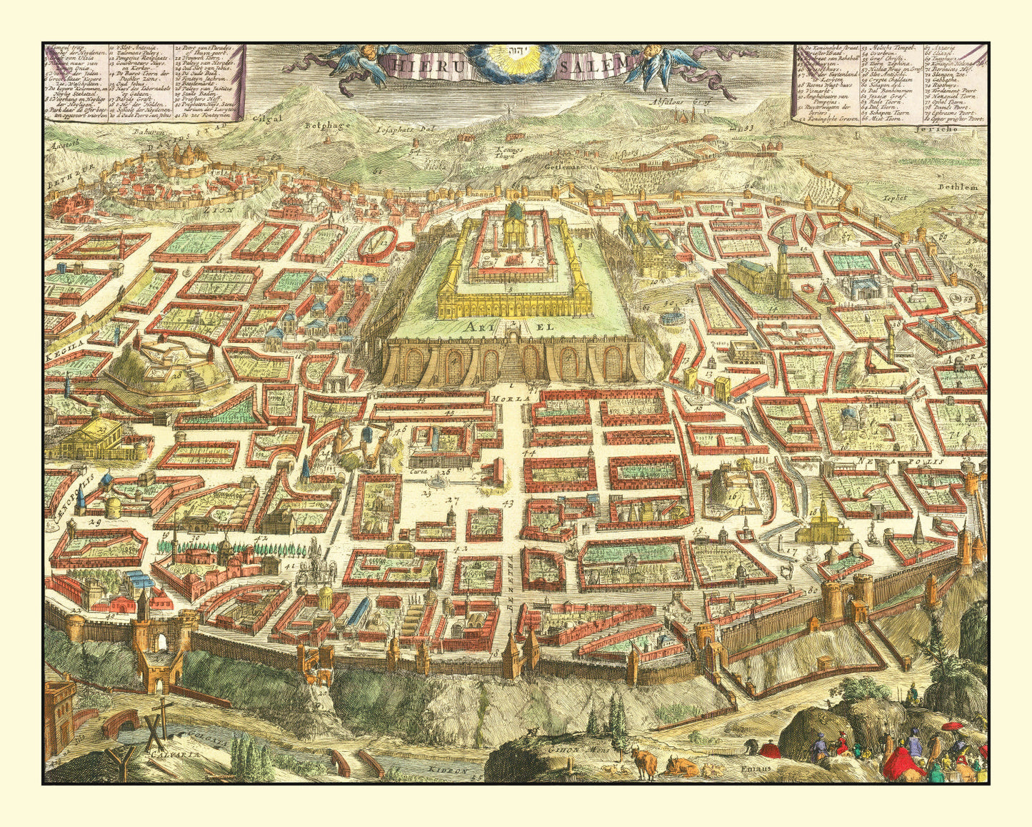 Vintage Map of Jerusalem, Israel 1702