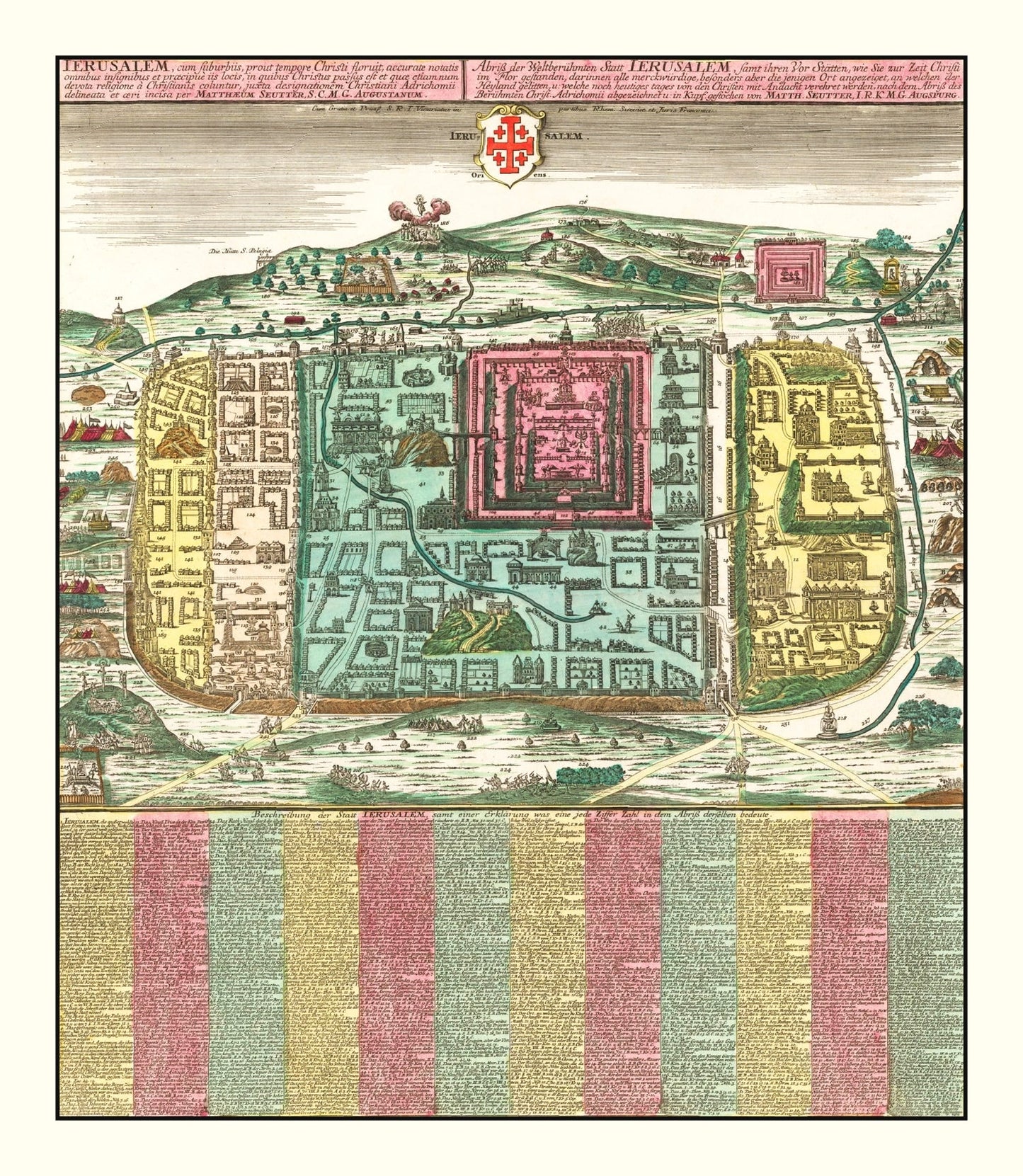 Vintage Map of Jerusalem, Israel 1730
