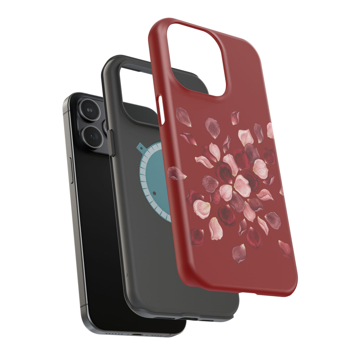 Phone Case — Red Floral Petal Magnetic Impact-Resistant Cover
