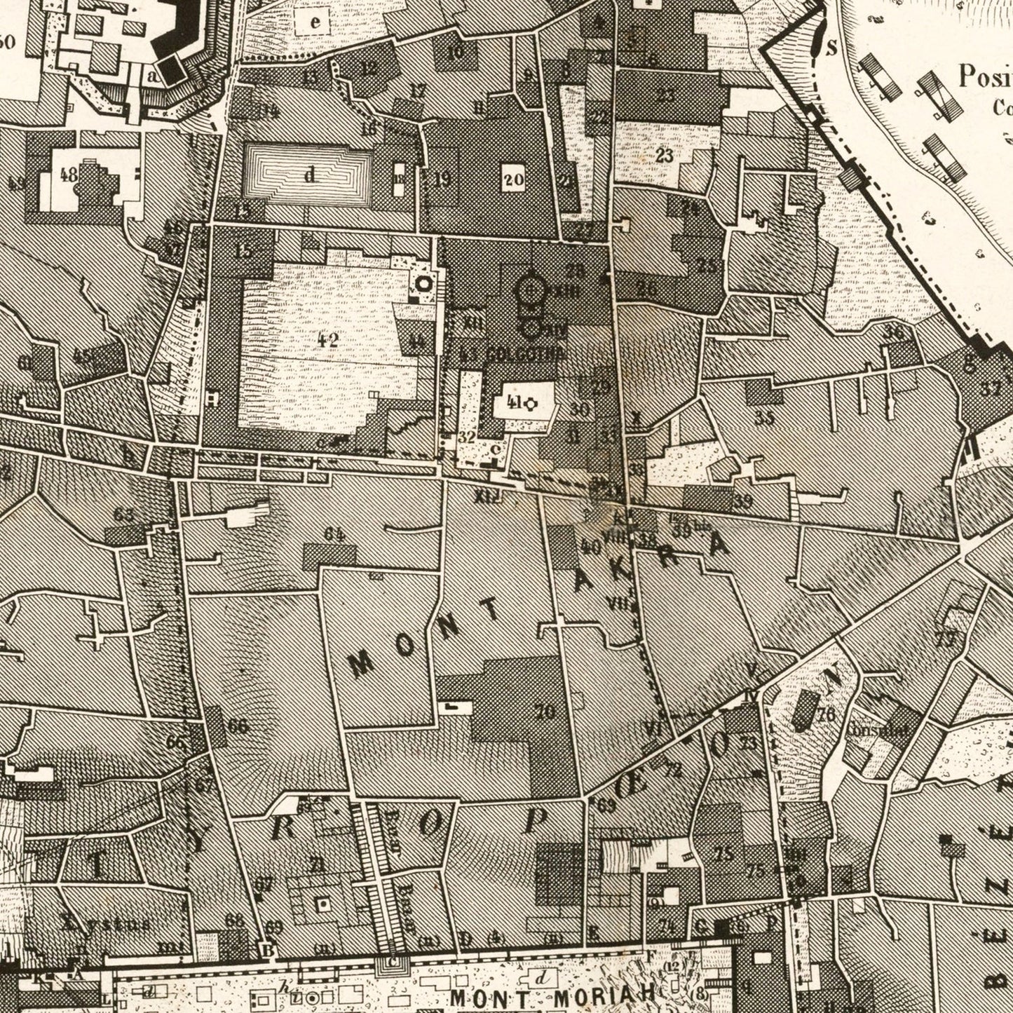 Vintage Map of Jerusalem, Israel 1860