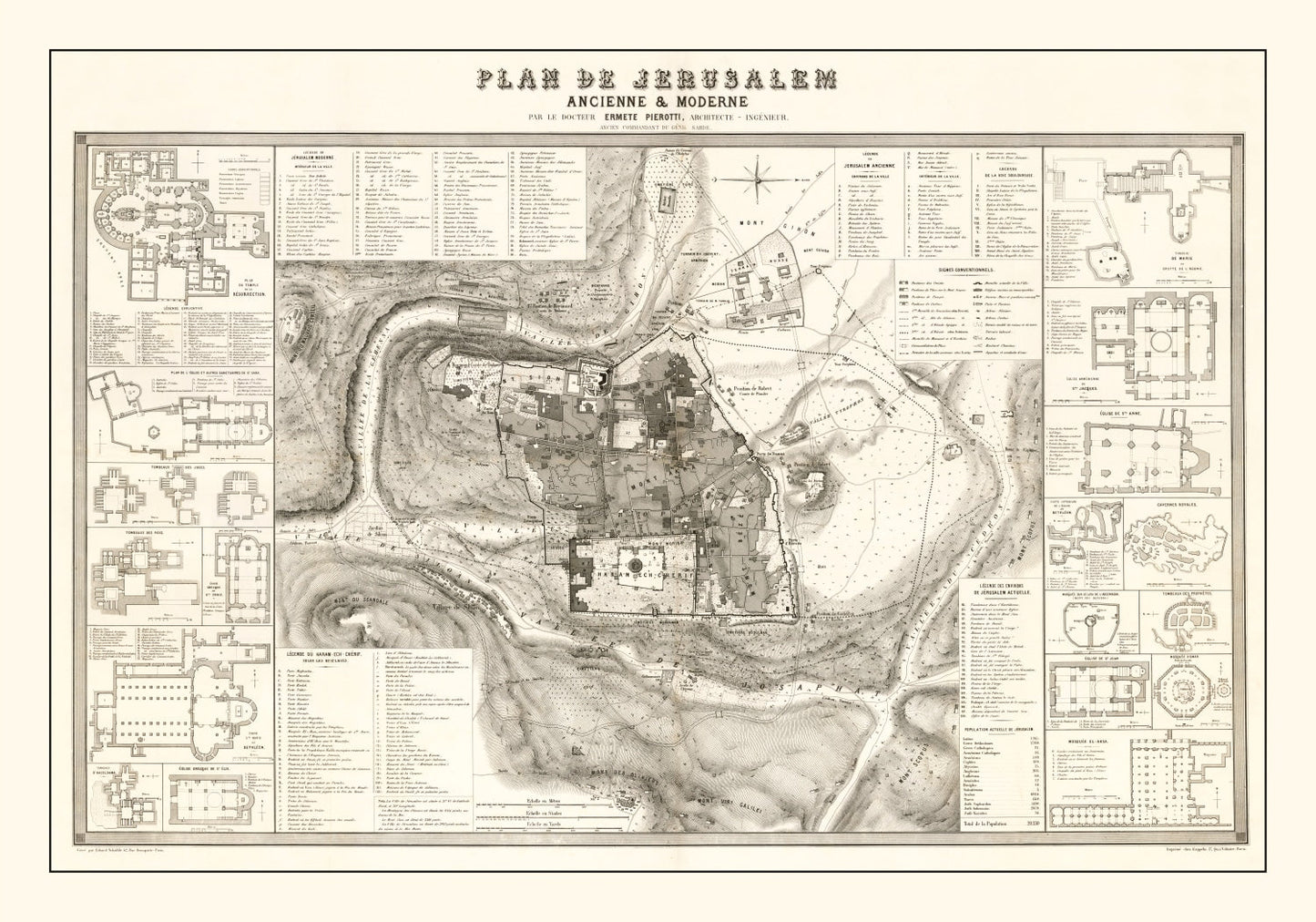 Vintage Map of Jerusalem, Israel 1860