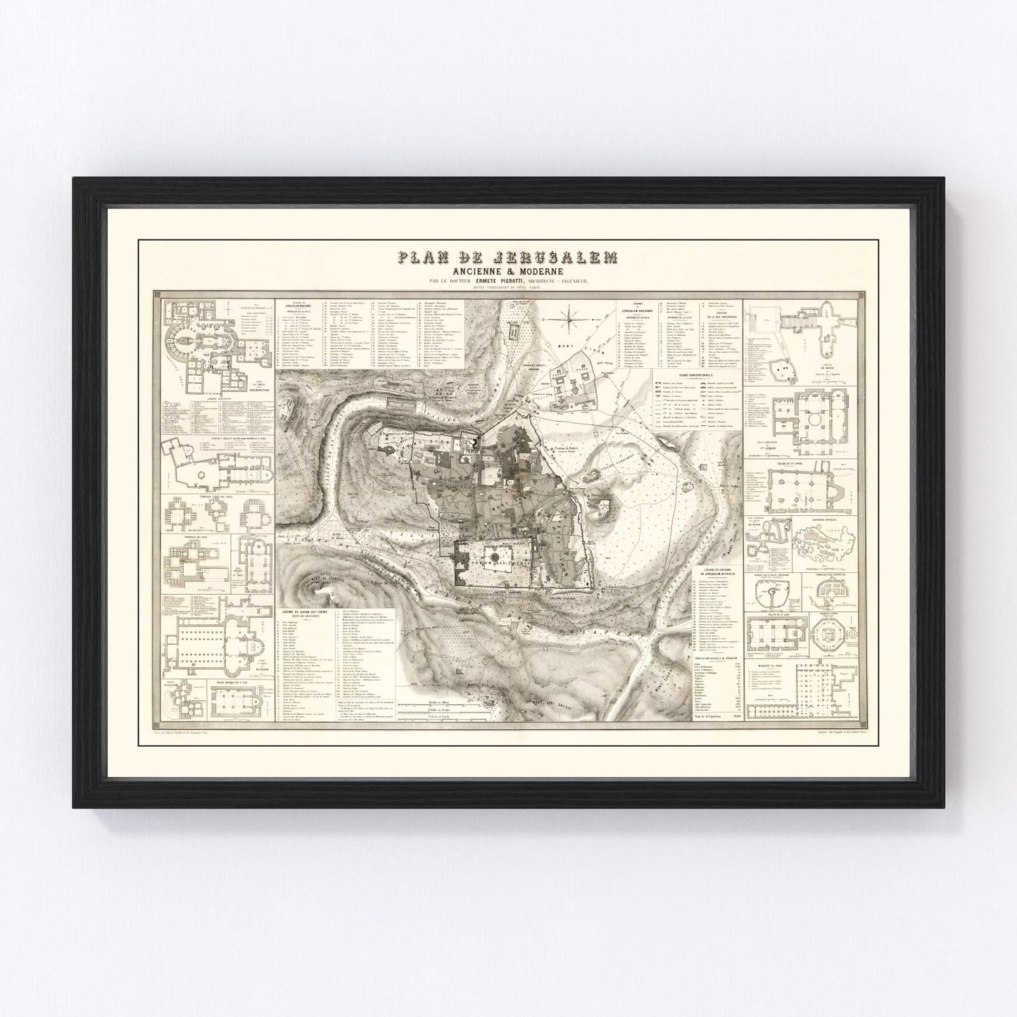 Vintage Map of Jerusalem, Israel 1860