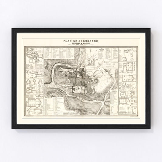 Vintage Map of Jerusalem, Israel 1860