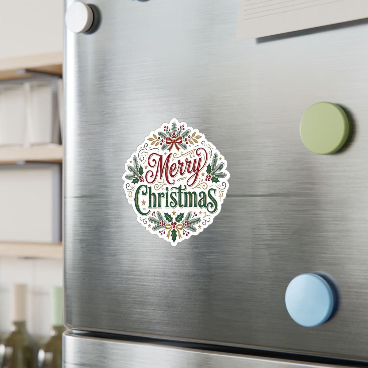 Merry Christmas Vinyl Decal — Holiday Wreath Sticker for Windows, Laptops & Gifts