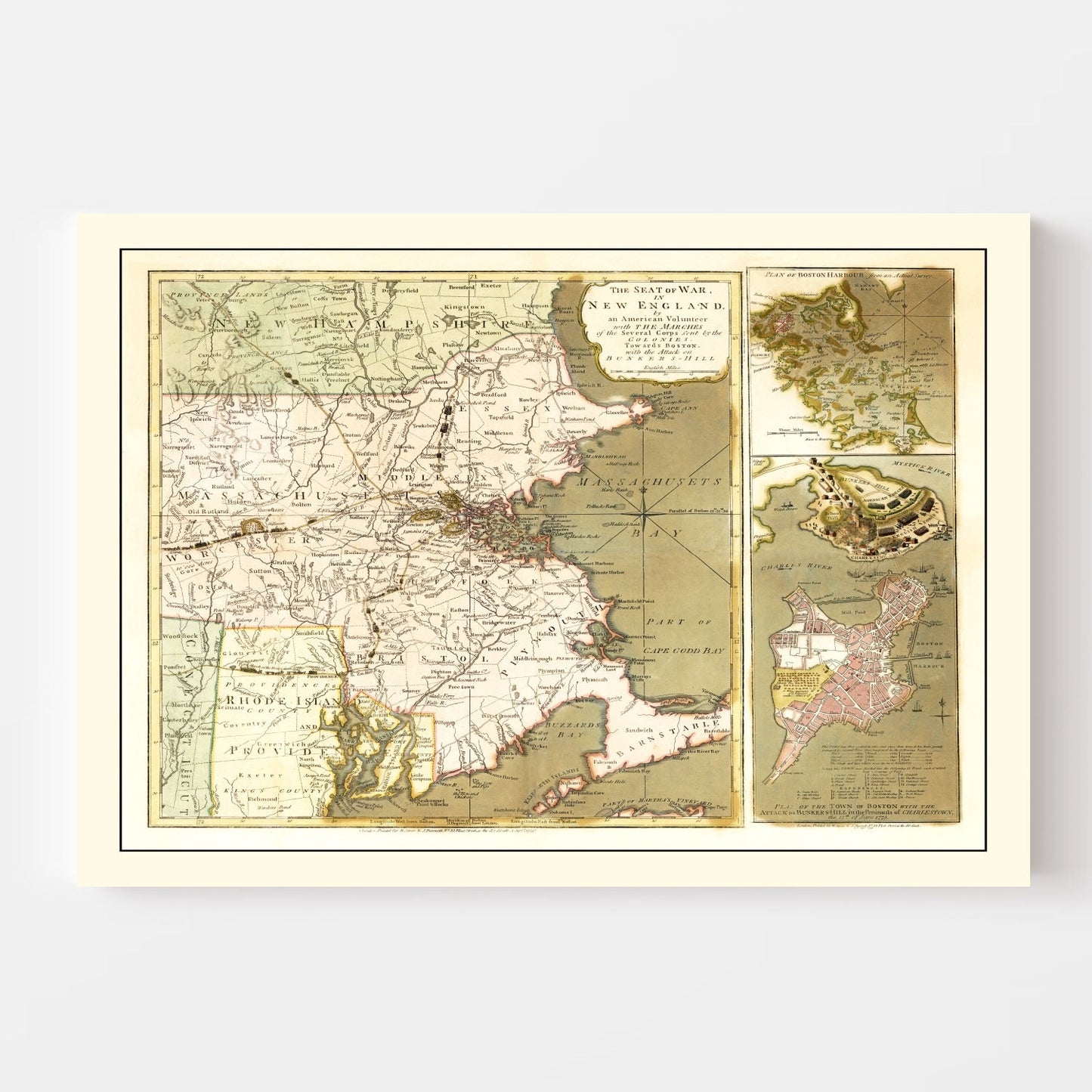 Vintage Map of the Seat of War in New England 1775