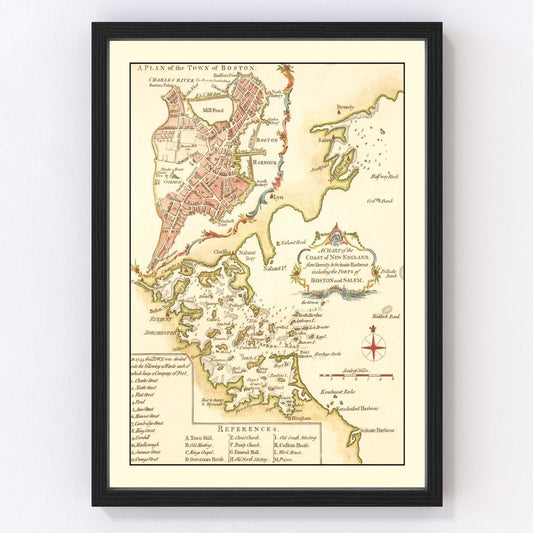 Vintage Map of Boston, Massachusetts 1774