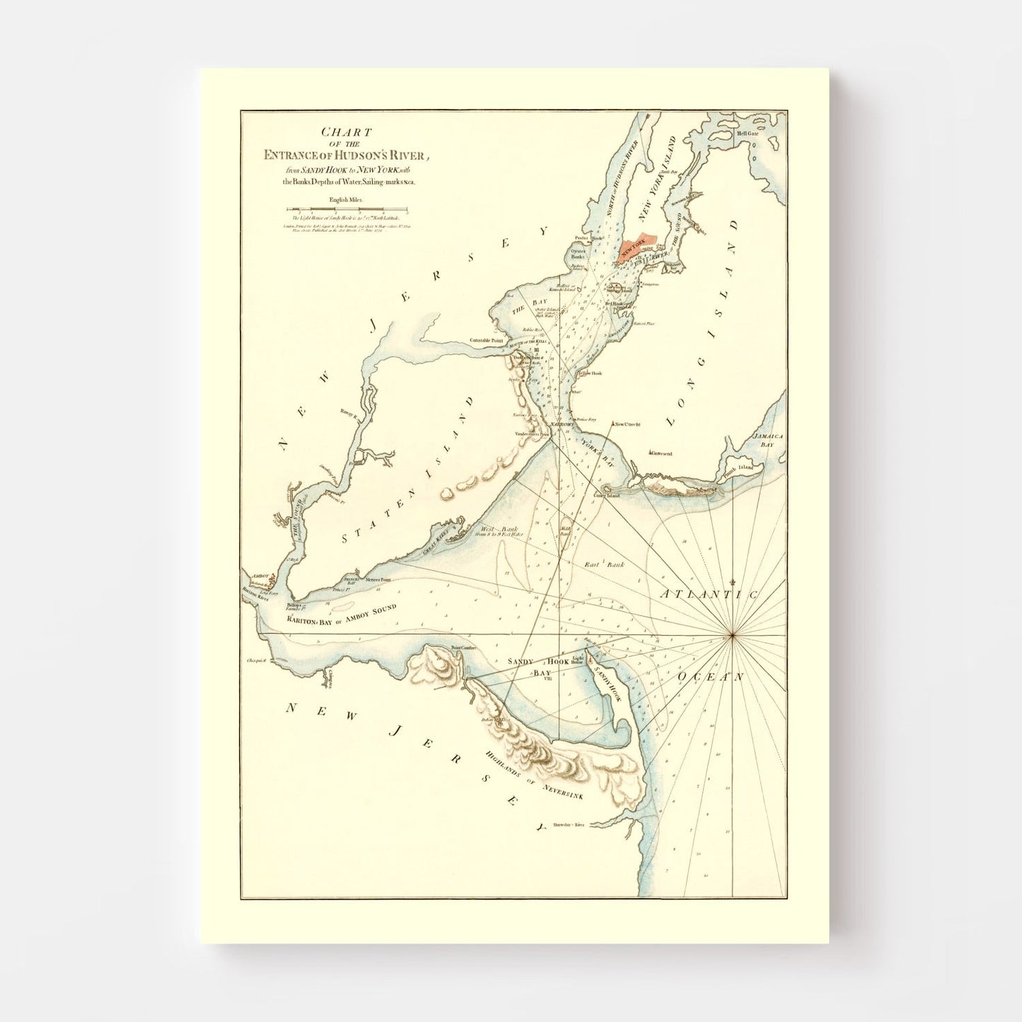 Vintage Entrance of Hudson River Map 1776