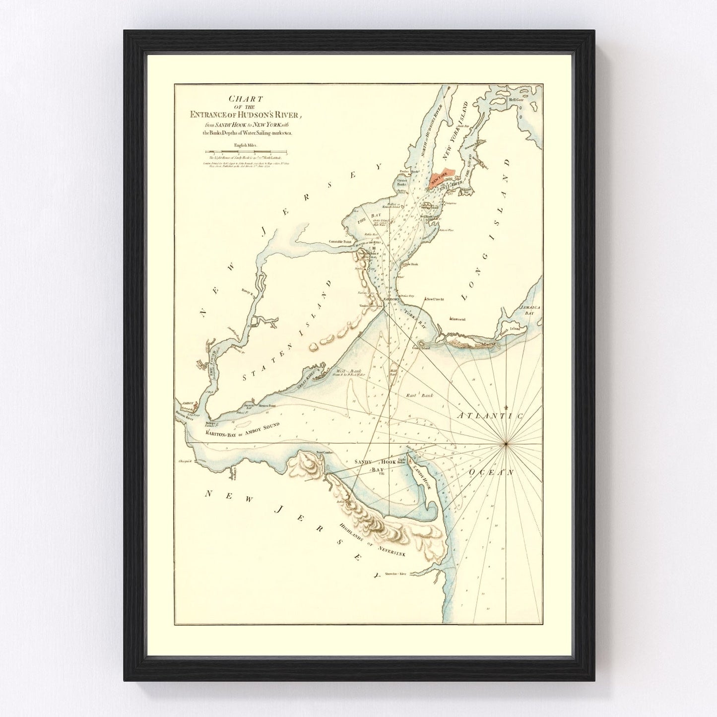 Vintage Entrance of Hudson River Map 1776