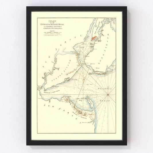 Vintage Entrance of Hudson River Map 1776