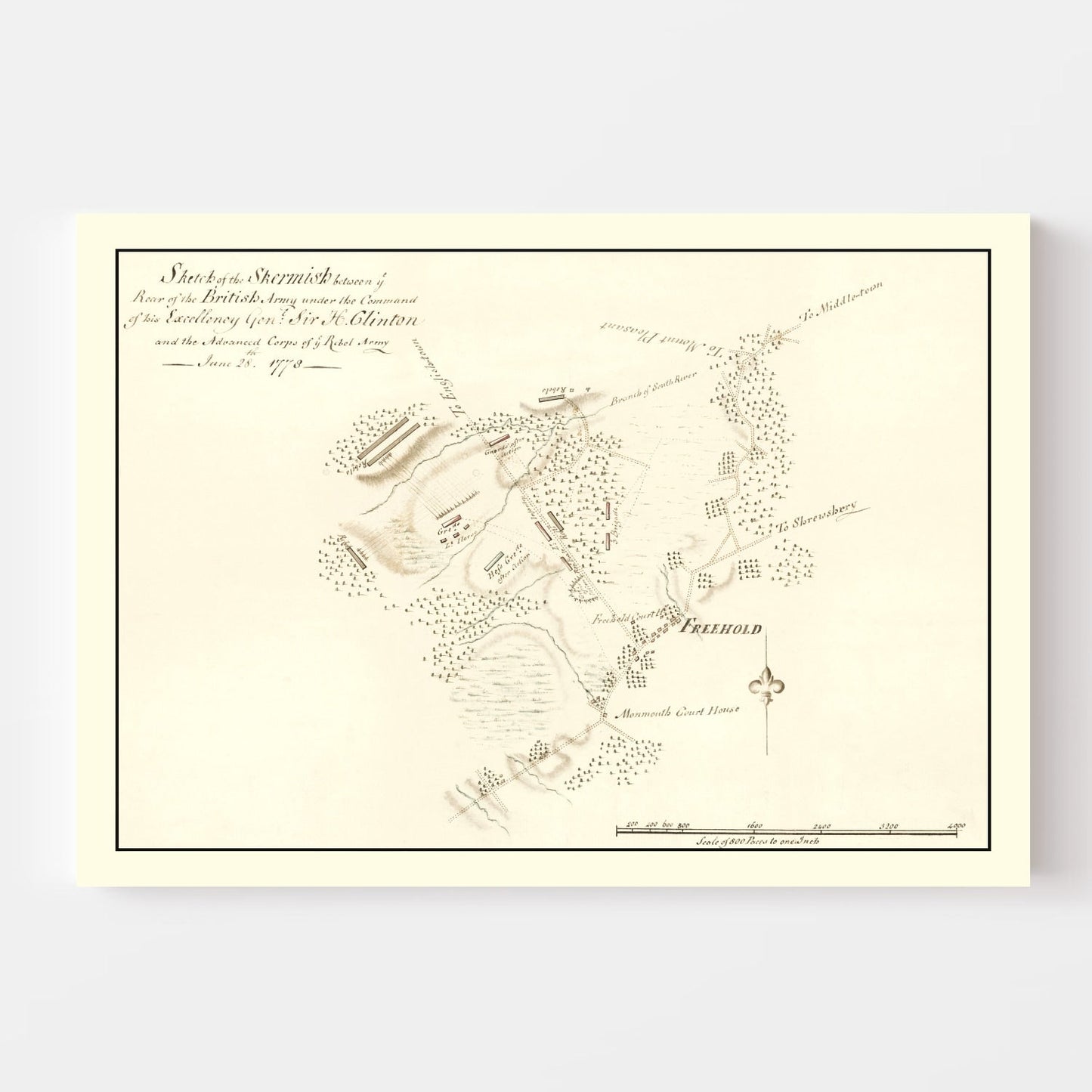 Vintage Battle of Monmouth Map 1778