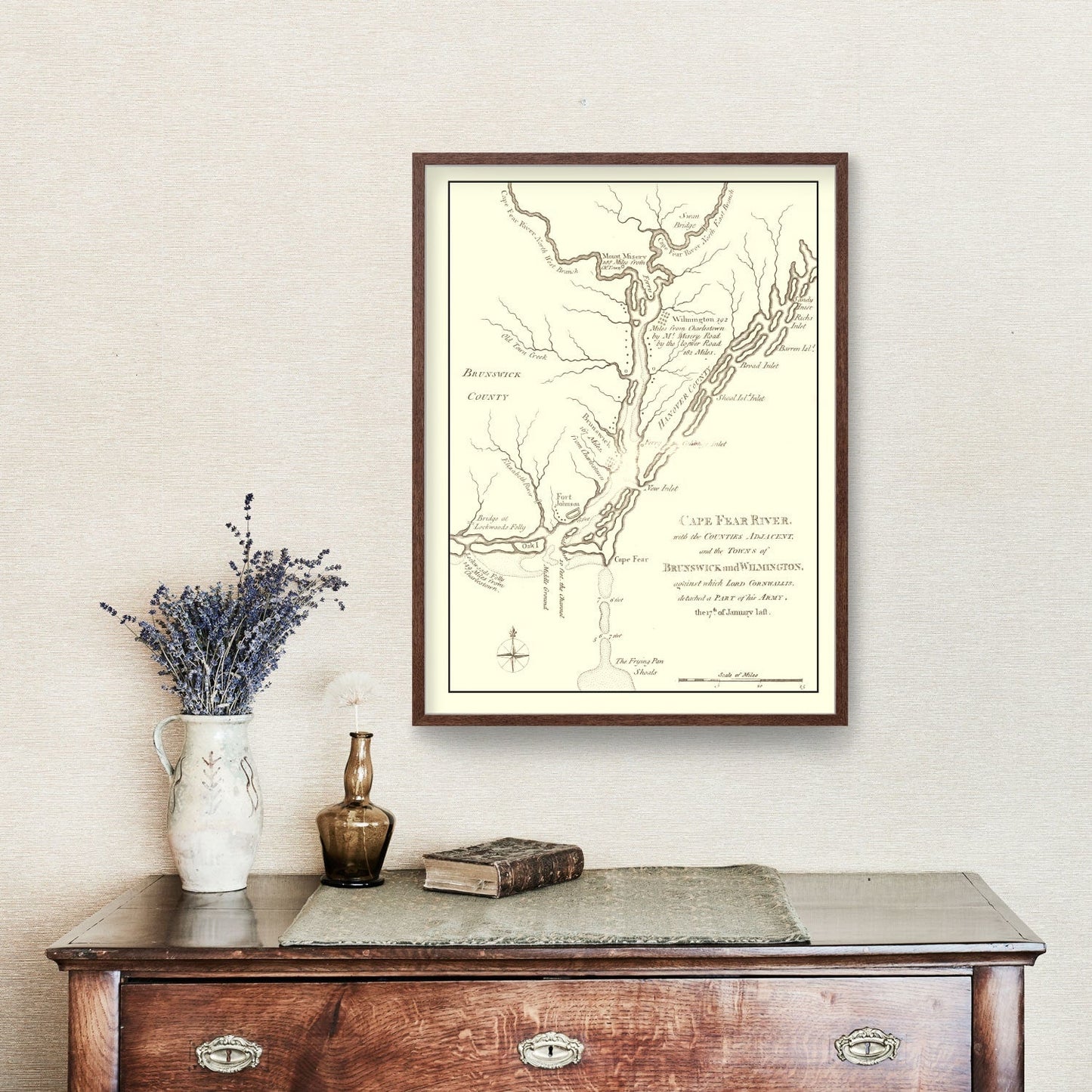 Vintage Cape Fear River Map, North Carolina 1781