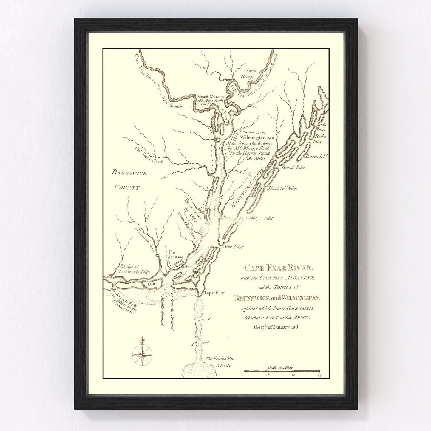 Vintage Cape Fear River Map, North Carolina 1781