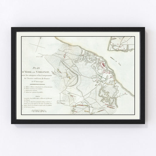 Vintage Battle of Yorktown Map 1787