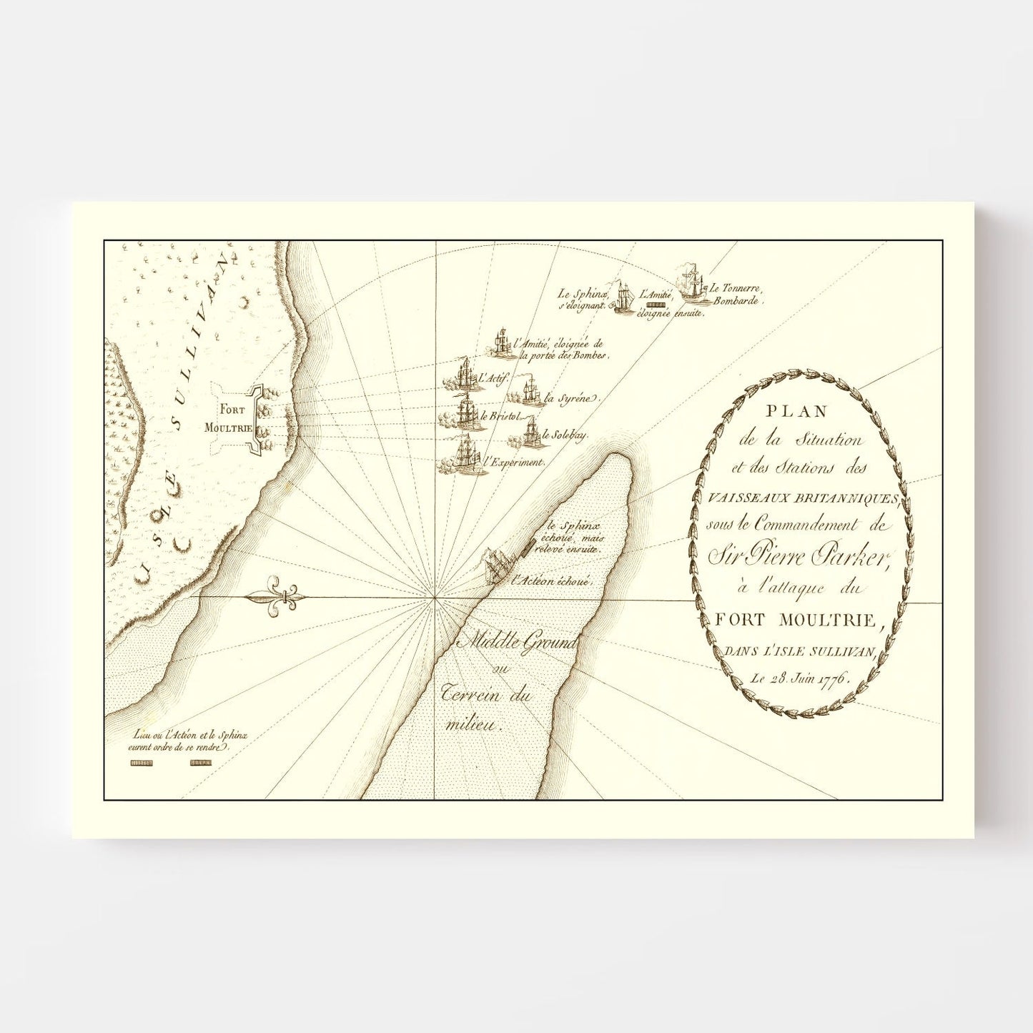 Vintage Battle of Sullivan's Island Map 1787