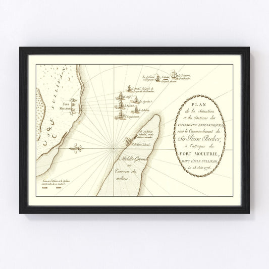 Vintage Battle of Sullivan's Island Map 1787