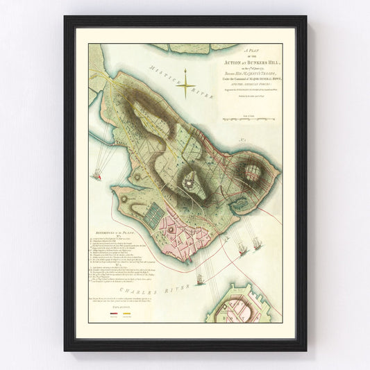 Vintage Battle of Bunker Hill Map 1793