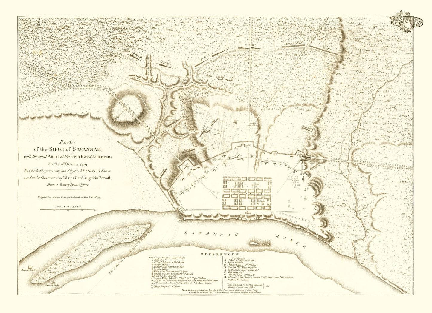 Vintage Siege of Savannah Map 1794