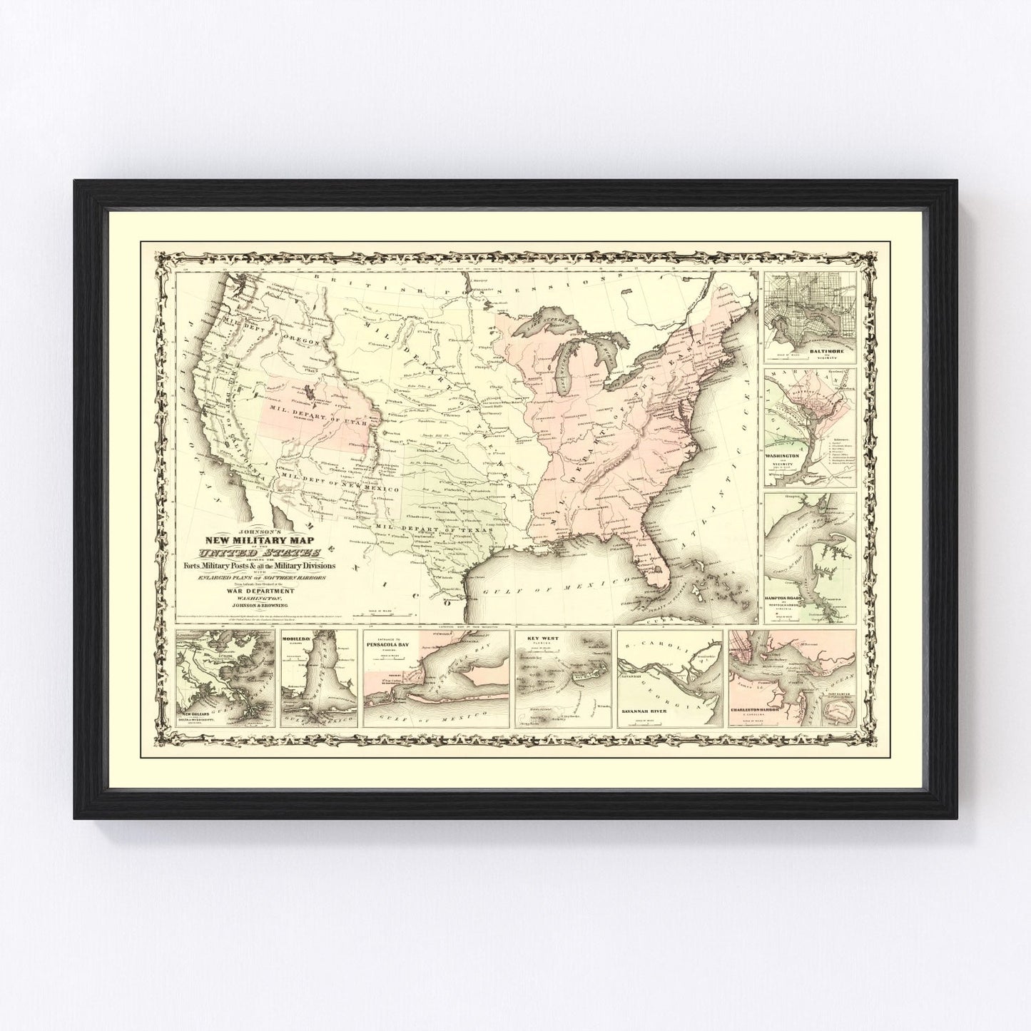 Vintage Military Map of the Southern Harbors 1861