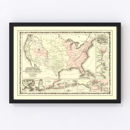 Vintage Military Map of the Southern Harbors 1861