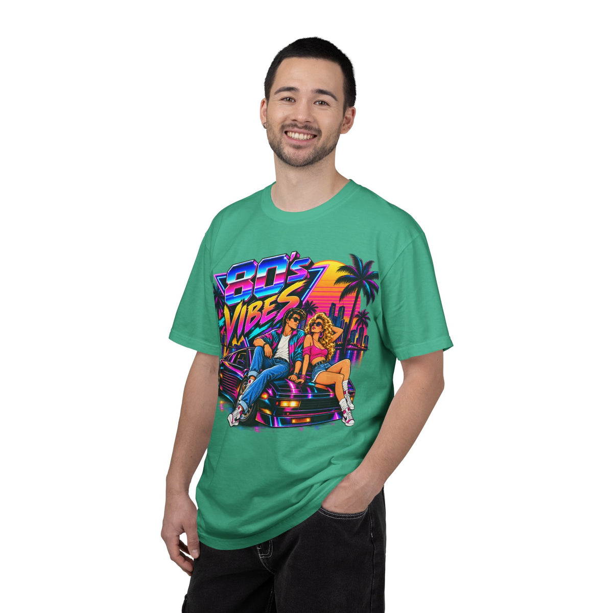 80s Vibes retro car scene T-shirt | neon palm sunset