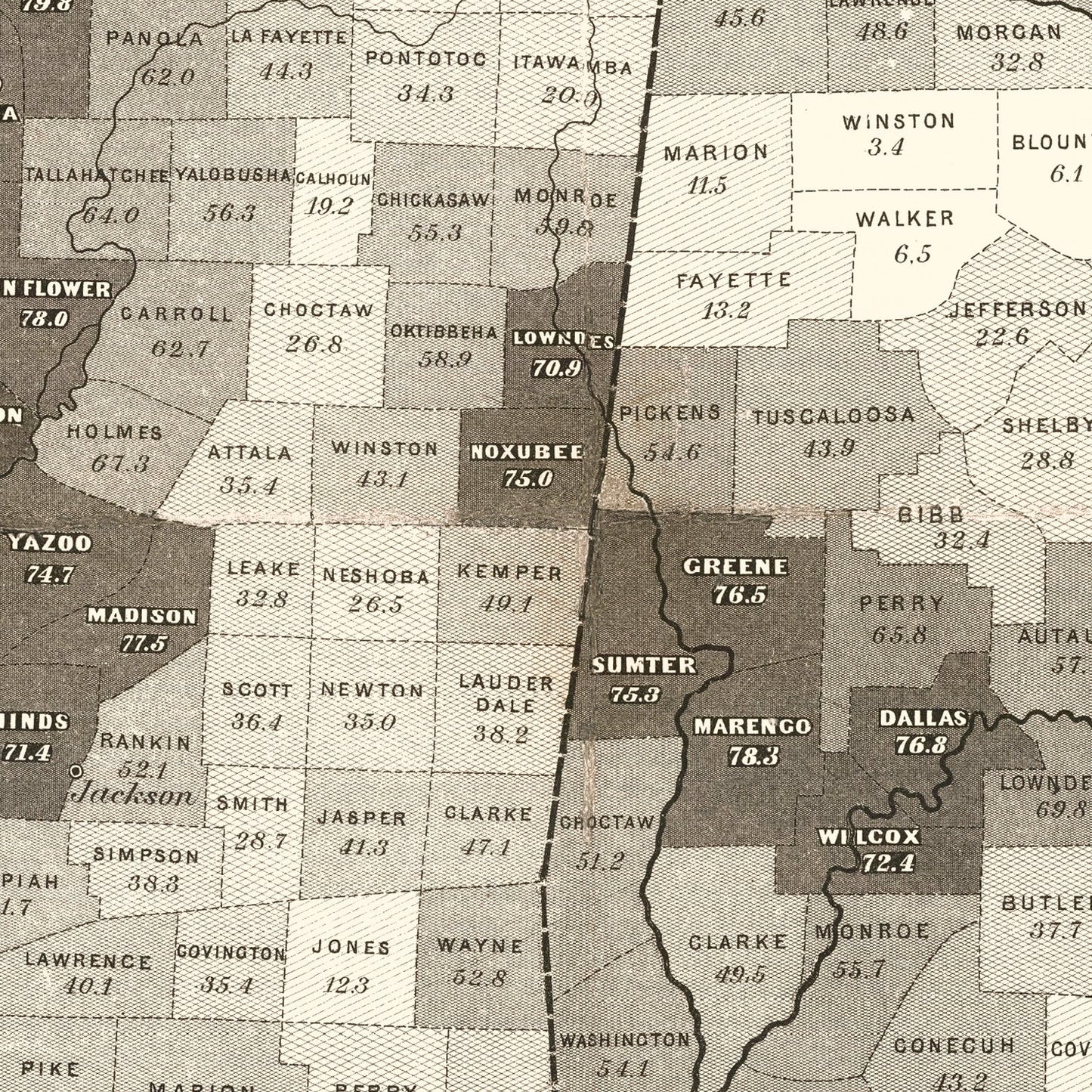 Vintage Map of Slaves in the Southern States 1861
