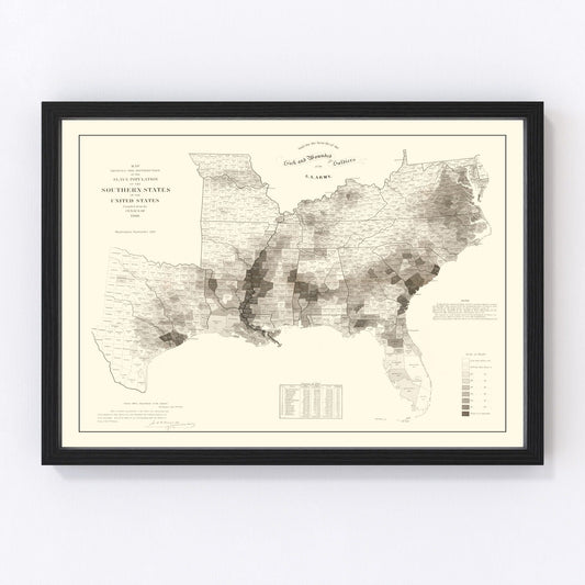 Vintage Map of Slaves in the Southern States 1861