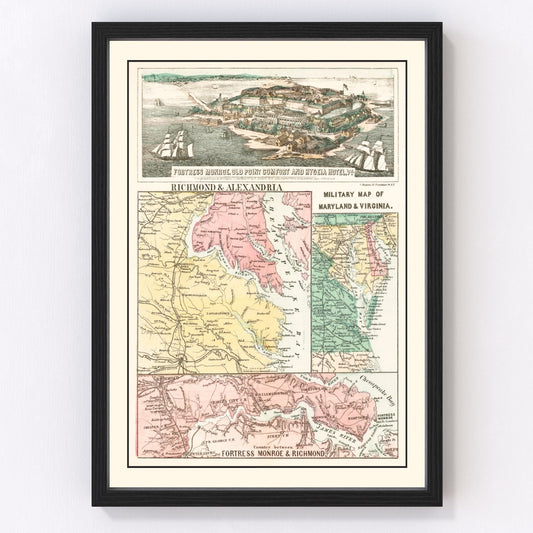 Vintage Fortress Monroe Map 1861