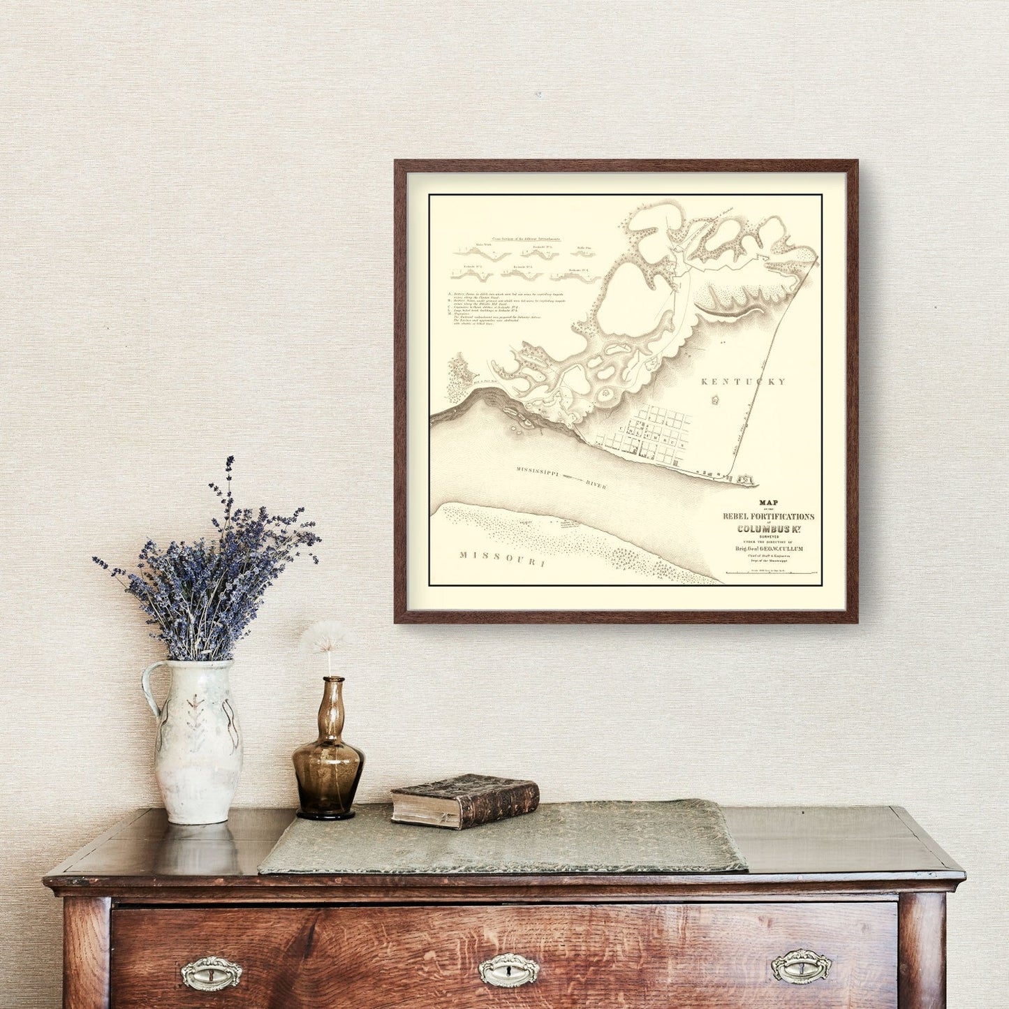 Vintage Rebel Fortifications at Columbus Kentucky Map 1862