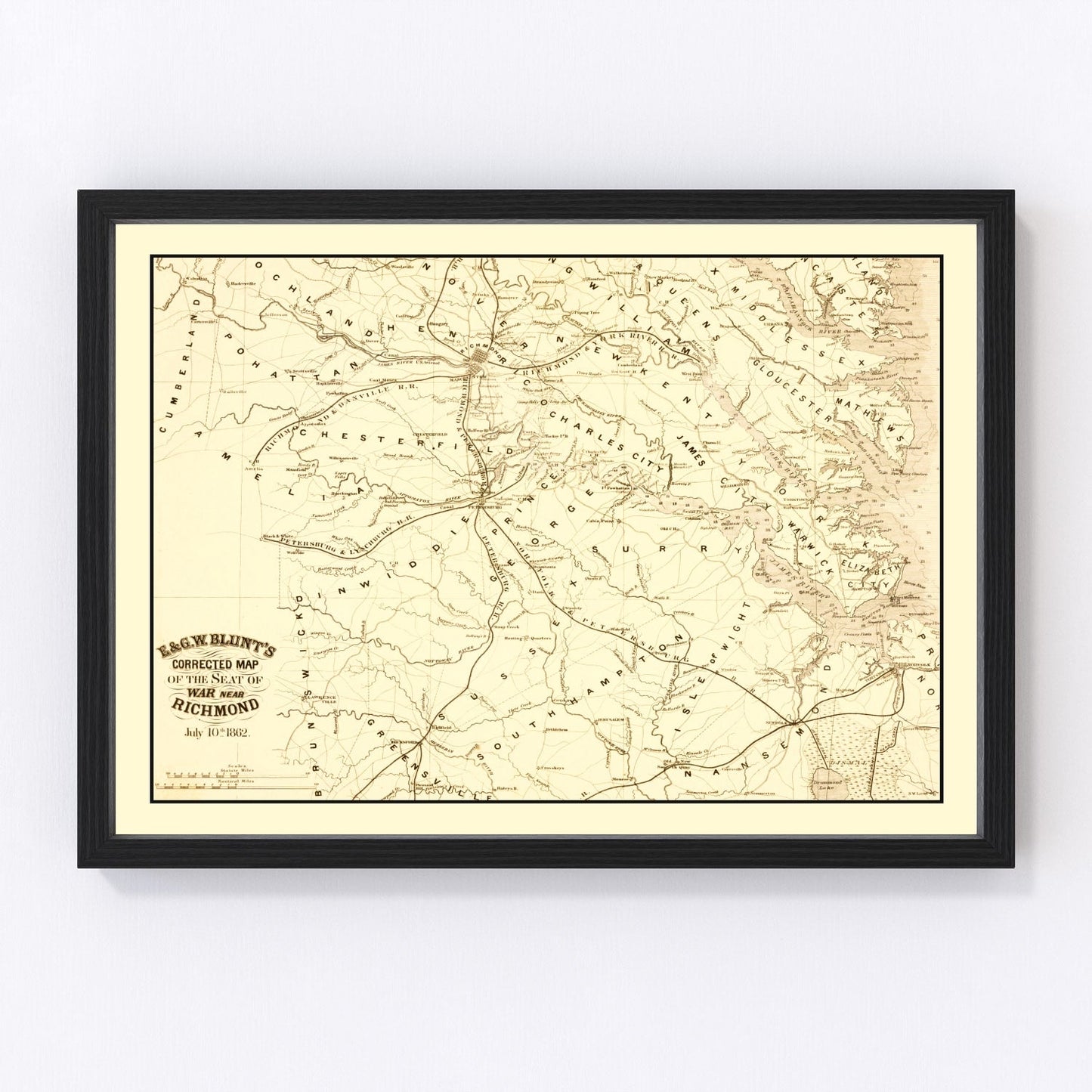 Vintage Seat of War Near Richmond, VA Map 1862