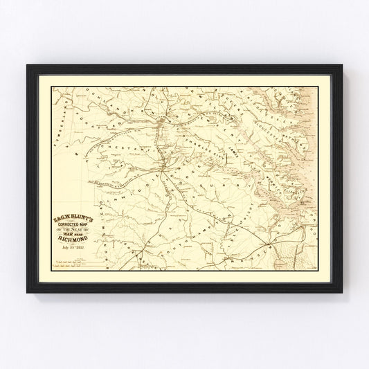 Vintage Seat of War Near Richmond, VA Map 1862