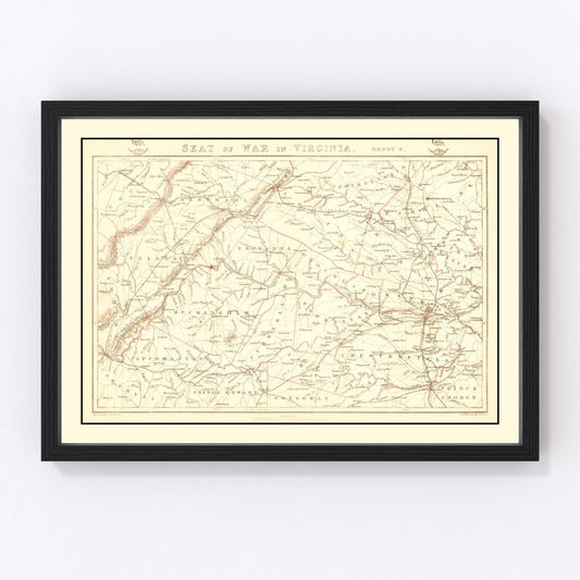 Vintage Map of the Seat of War in Virginia 1863