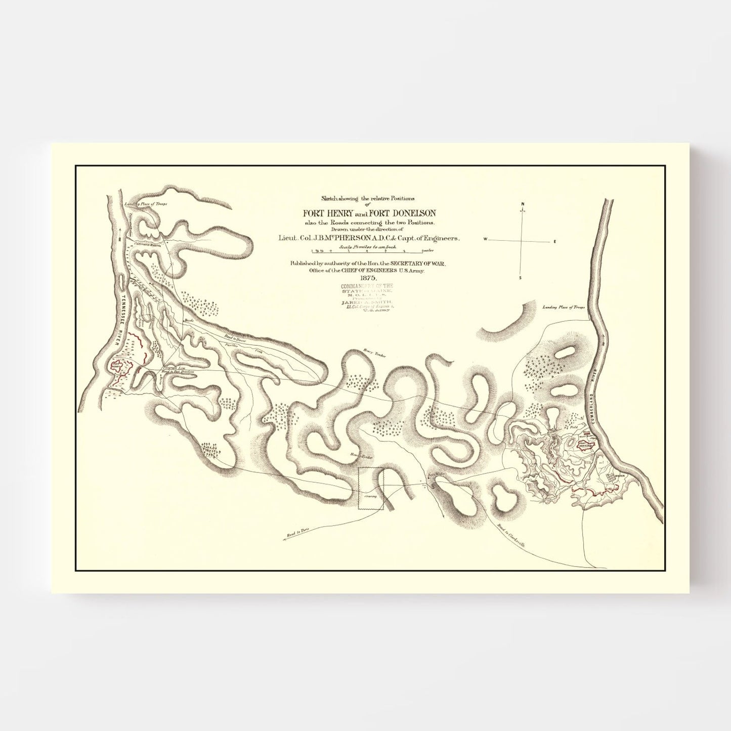 Vintage Fort Henry & Fort Donelson Map 1875
