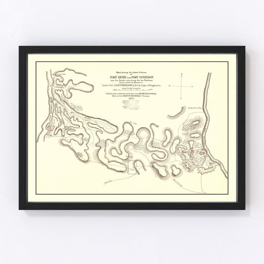 Vintage Fort Henry & Fort Donelson Map 1875