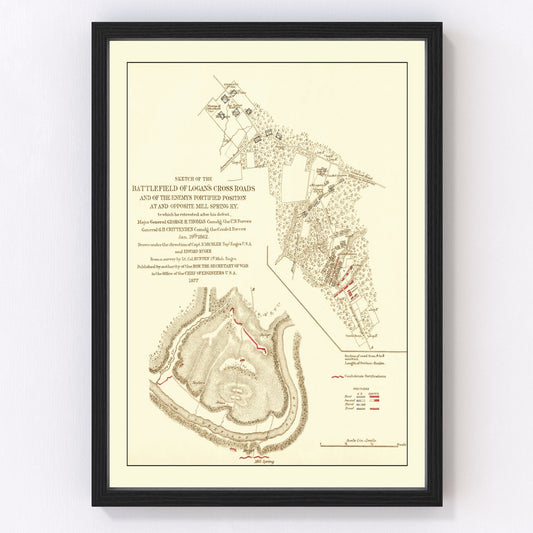 Vintage Logan's Cross Roads Battlefield Map 1877