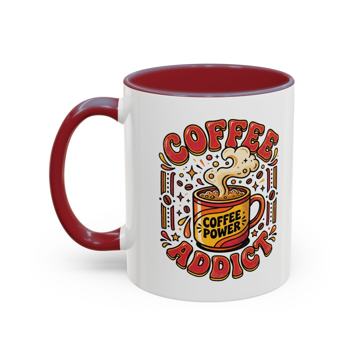 Coffee Addict Accent Mug — "Coffee Power" Retro Coffee Lover Gift (11oz/15oz)